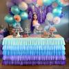 14ft Mermaid Tutu Tulle Table Skirt for Rectangle and Round Tables - Blue Purple Chiffon Decorations for Birthday Party, Baby Shower - Ruffle Skirting