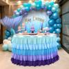 14ft Mermaid Tutu Tulle Table Skirt for Rectangle and Round Tables - Blue Purple Chiffon Decorations for Birthday Party, Baby Shower - Ruffle Skirting view 4