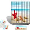 Amagical Shell on Sand Red Starfish Blue Ocean Decor 16 Piece Bathroom Mat Set Shower Curtain Set Non Slip Bath Mat Contour Mat Toilet Cover Waterproof Shower Curtain with 12 Hooks view 1