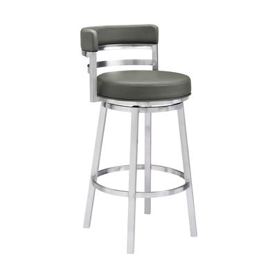 Armen Living Mardrid LCMABABSGR26 Counter Chair, Gray, 360 Rotation, Stainless Steel, Faux Leather Seat, Seat Height 26.0 inches (66 cm)