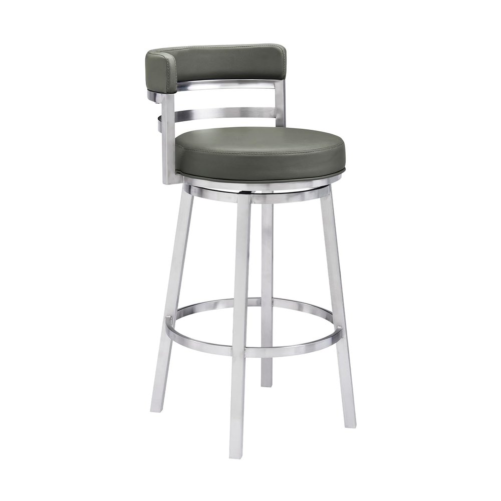 Armen Living Mardrid LCMABABSGR26 Counter Chair, Gray, 360 Rotation, Stainless Steel, Faux Leather Seat, Seat Height 26.0 inches (66 cm)