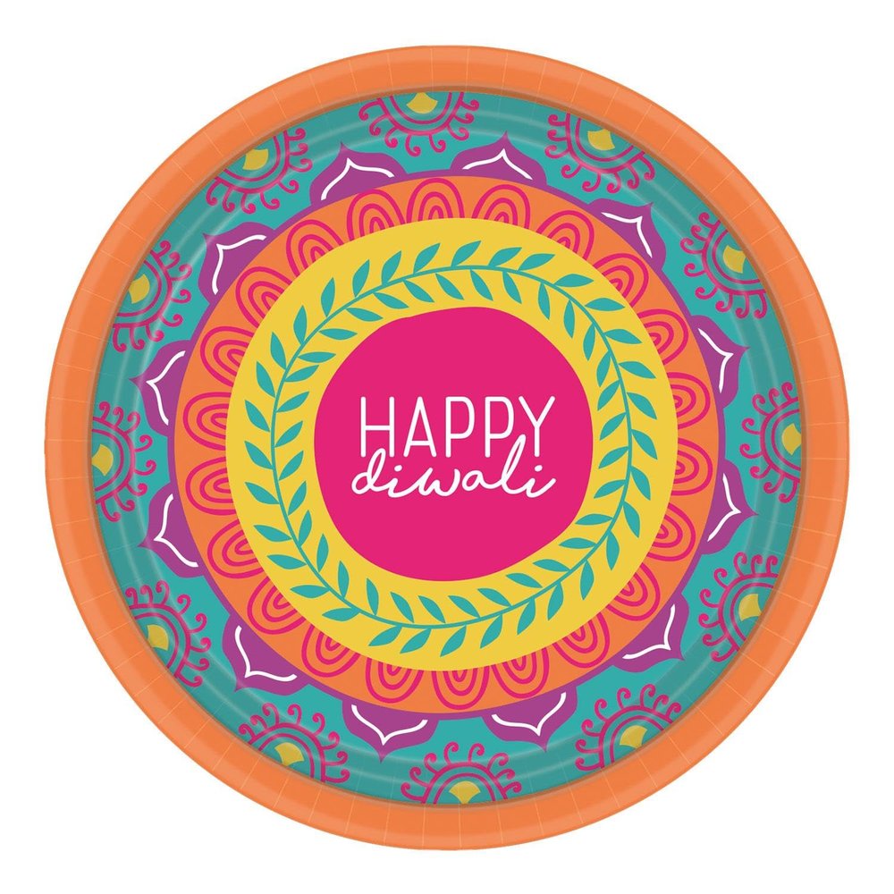 amscan 542413 Diwali Dessert Paper Plates 18cm-8 Pcs