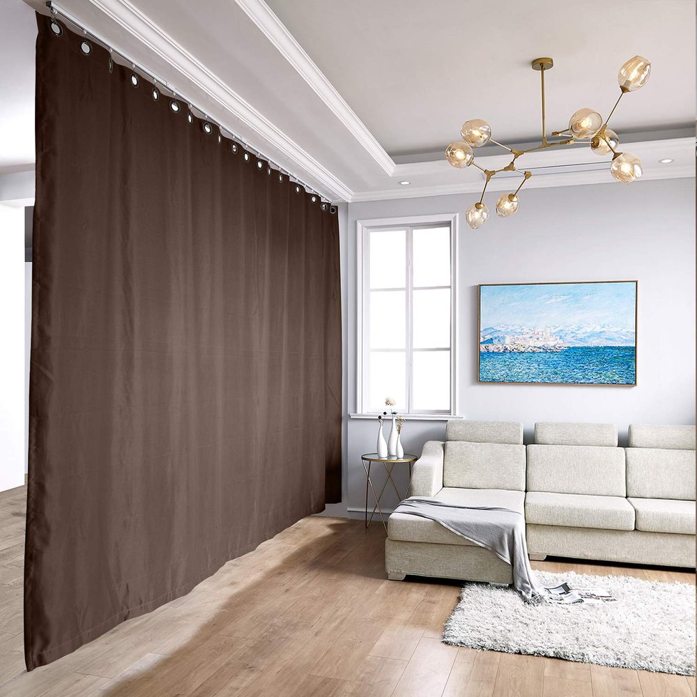 TWOPAGES Ceiling Track Room Divider Curtain Kit with Blackout Curtain, x-Large A, 9ft to 12ft Wide x 8ft Tall(1 Panel, 12.5ft Wide by 8ft Tall, Chocolate)