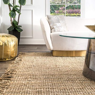 ROYAL SAPPHIRE Natural Fiber Collection Hand Woven Natural Jute Square Area Rug Basketweave Natural Seagrass Rug for Home Decor (9'Square) (Jute, 9')