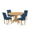 East West Furniture AVAB5-OAK-55 5 Piece Dining Set Includes an Oval Dining Room Table with Butterfly Leaf and 4 Oasis Blue Faux Leather Upholstered Parson Chairs, 42x60 Inch, Oak view 1