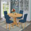 East West Furniture AVAB5-OAK-55 5 Piece Dining Set Includes an Oval Dining Room Table with Butterfly Leaf and 4 Oasis Blue Faux Leather Upholstered Parson Chairs, 42x60 Inch, Oak view 2