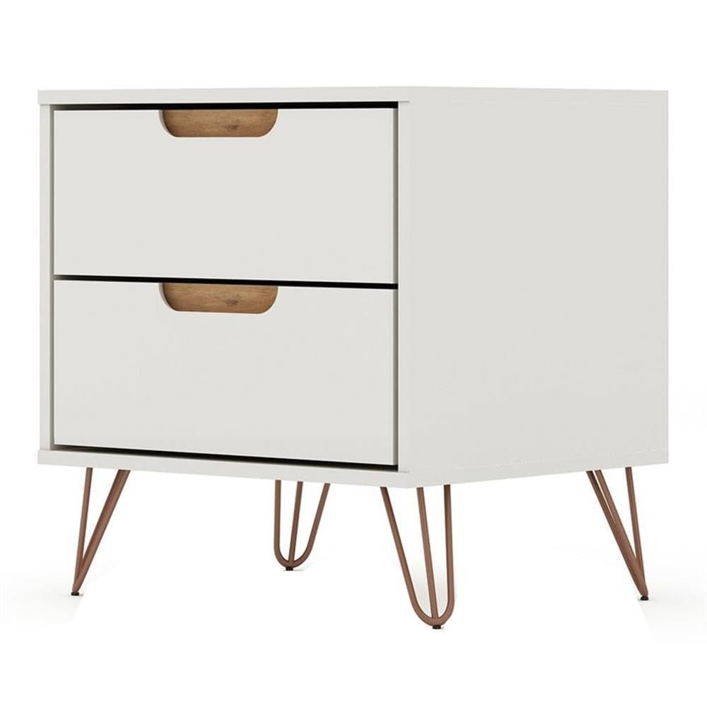 Manhattan Comfort Rockefeller Nightstand with Drawers, Mid Century Modern Bedside Table, Minimalist Display and Storage Organizer, Ideal for Bedroom and Living Room, Off White/Nature