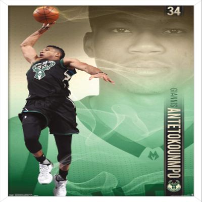Trends International NBA Milwaukee Bucks - Giannis Antetokounmpo 17 Wall Poster, 22.375" x 34", White Framed Version