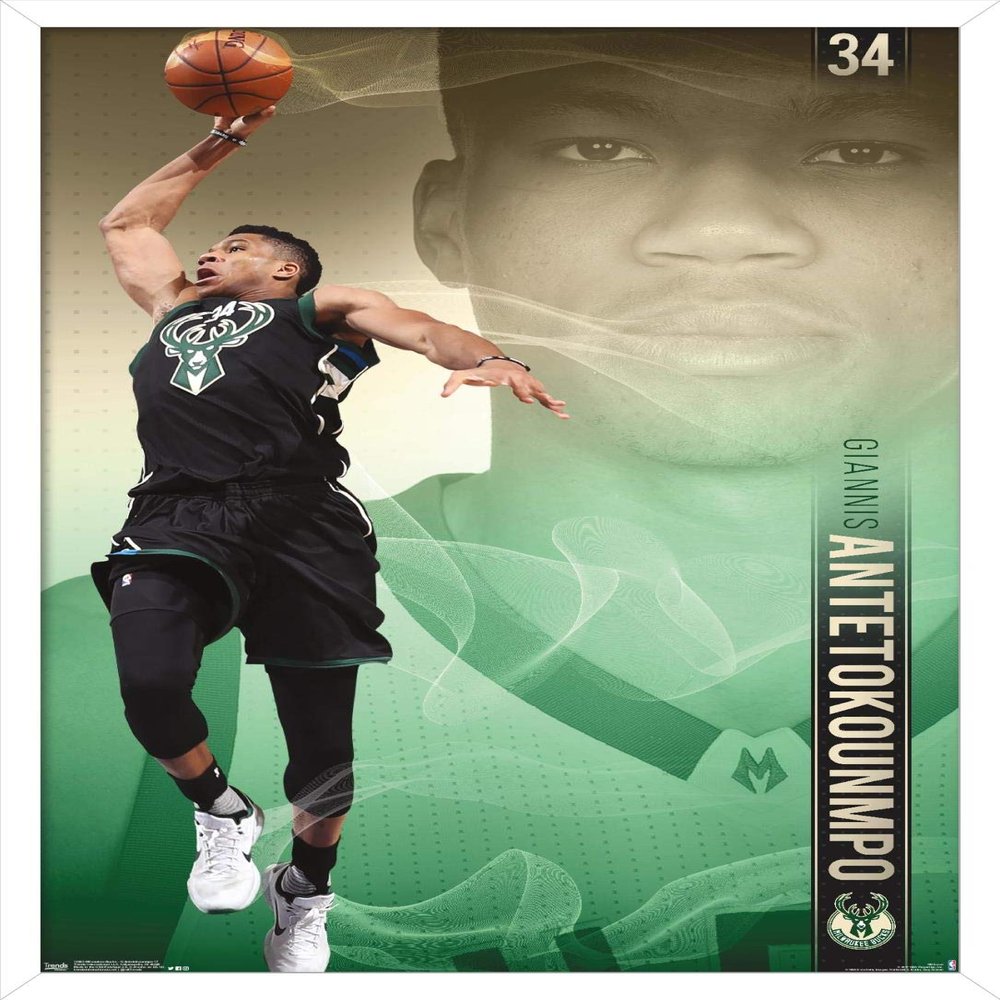 Trends International NBA Milwaukee Bucks - Giannis Antetokounmpo 17 Wall Poster, 22.375" x 34", White Framed Version
