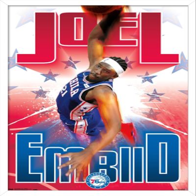 Trends International NBA Philadelphia 76ers - Joel Embiid Wall Poster, 22.375" x 34", White Framed Version