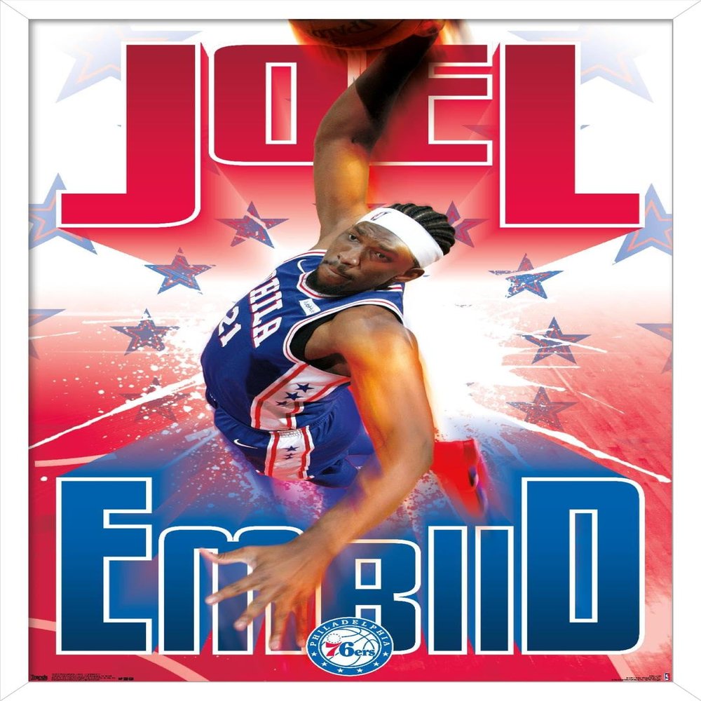 Trends International NBA Philadelphia 76ers - Joel Embiid Wall Poster, 22.375" x 34", White Framed Version