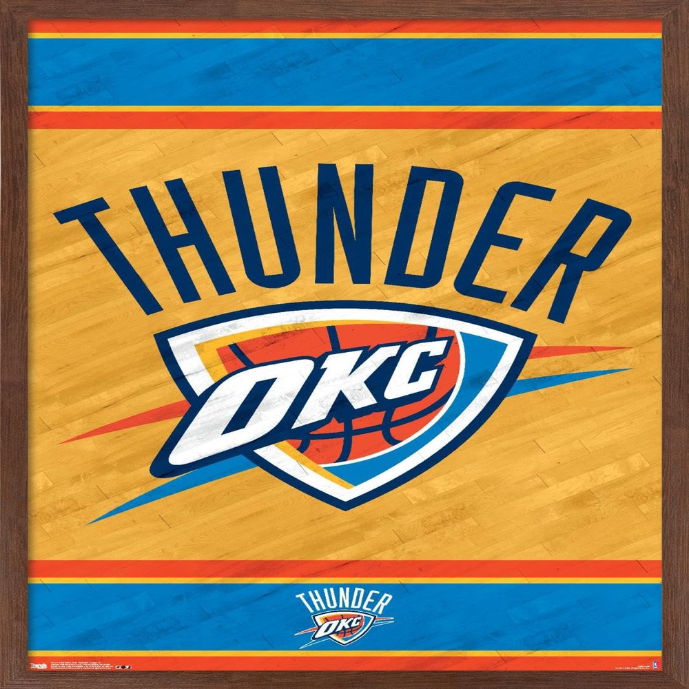 Trends International NBA Oklahoma City Thunder - Logo 14 Wall Poster, 22.375" x 34", Mahogany Framed Version