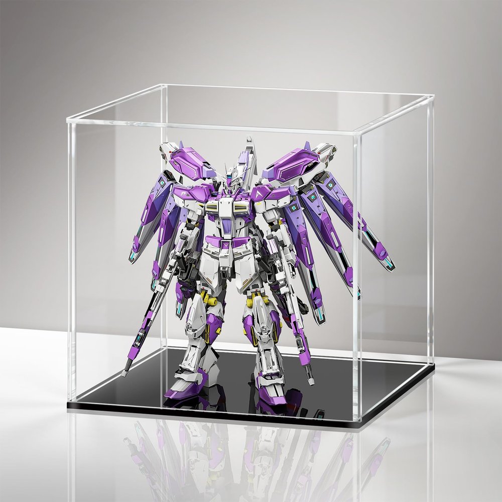 LASOA Acrylic Display Case  Display Box for Collectibles, Figures, Memorabilia, Clear Showcase with Black Base, Self-Assembly Display Container, 10x10x10inch