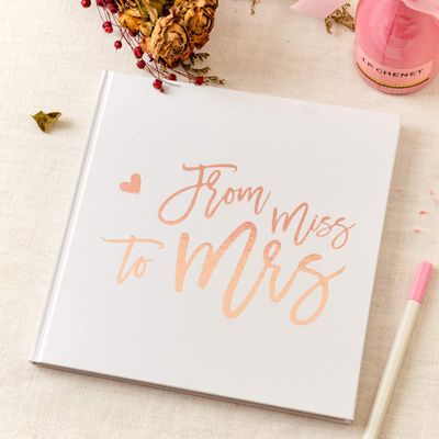 Calculs Polaroid Bridal Shower Guest Book From Miss To Mrs Bachelorette Party Picture Book 8.5 Square Blank Pages, White Cover Rose Gold Foil Stamping