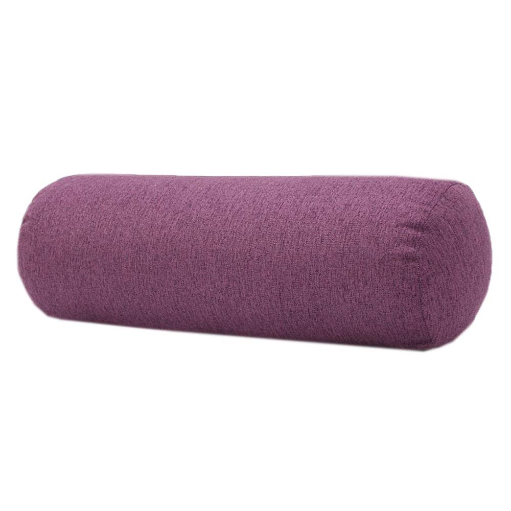 Cotton and Linen Long Cervical Pillow Solid Color Round Cervical Pillow Sofa Cushion Round Neck Bolster Pillows (Purple, 1040cm)