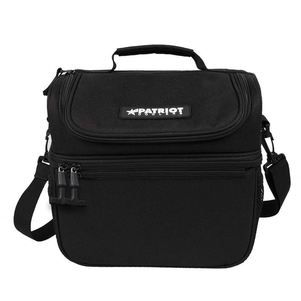 Patriot Coolers Duo Lunch Bag - 15 Can Lunch Cooler With Dual Compartments And Convenient Carry Strap (Black)