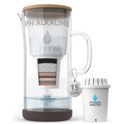Invigorated Water pH Restore Glass Water Filter Pitcher, 15-Cups