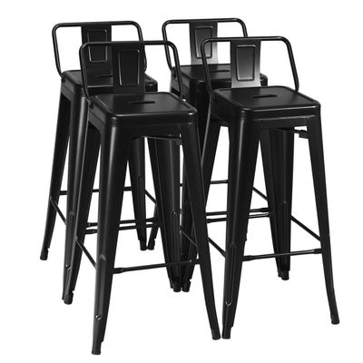COSTWAY Metal Bar Stools Set of 4, with Removable Back, 30 Bar Height with Rubber Feet, Stylish and Modern Chairs, for Kitchen, Dining Rooms, and Side Bar (Black, 30'')