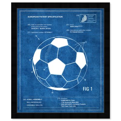 The Oliver Gal Artist Co. Vintage Sports Wall Art Prints 'Soccer Ball 2012 Framed Blueprints Home Dcor, 10" x 12", Blue, White