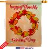 Thanksgiving Day Wreath House Flags 2 pcs Pack Falltime Turkey Give Thanks Gobble Pumpkin Season Autumntime Cornucopia Small Decorative Gift Yard Banner Double-Sided Made In USA 28 X 40 view 2