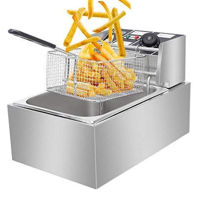 Electric Deep Fryer -Commercial Deep Fryer with Basket 2500watt Countertop Stainless Steel French Fries Restaurant Home Kitchen 6.3QT/6L US Plug Silver, US Stock