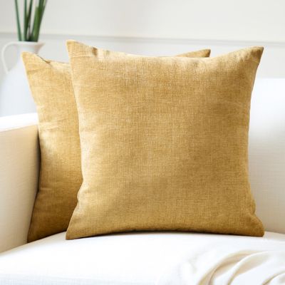 Encasa XO Thick Chenille Throw Pillow Covers Set of 2 | Mustard - (16"x16") (40x40 cm) | Decorative Accent Square Throw Pillow Cases for Couch, Home Decor, Sofa