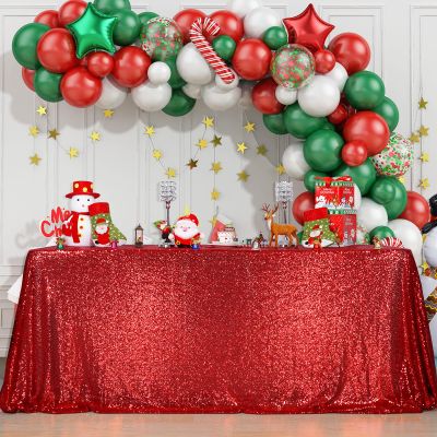 Juya Delight 60" x 102" Red Sequin Tablecloth Rectangle Sequin Table Cover for Wedding Birthday Party Festival Ceremony Cake Dessert Table