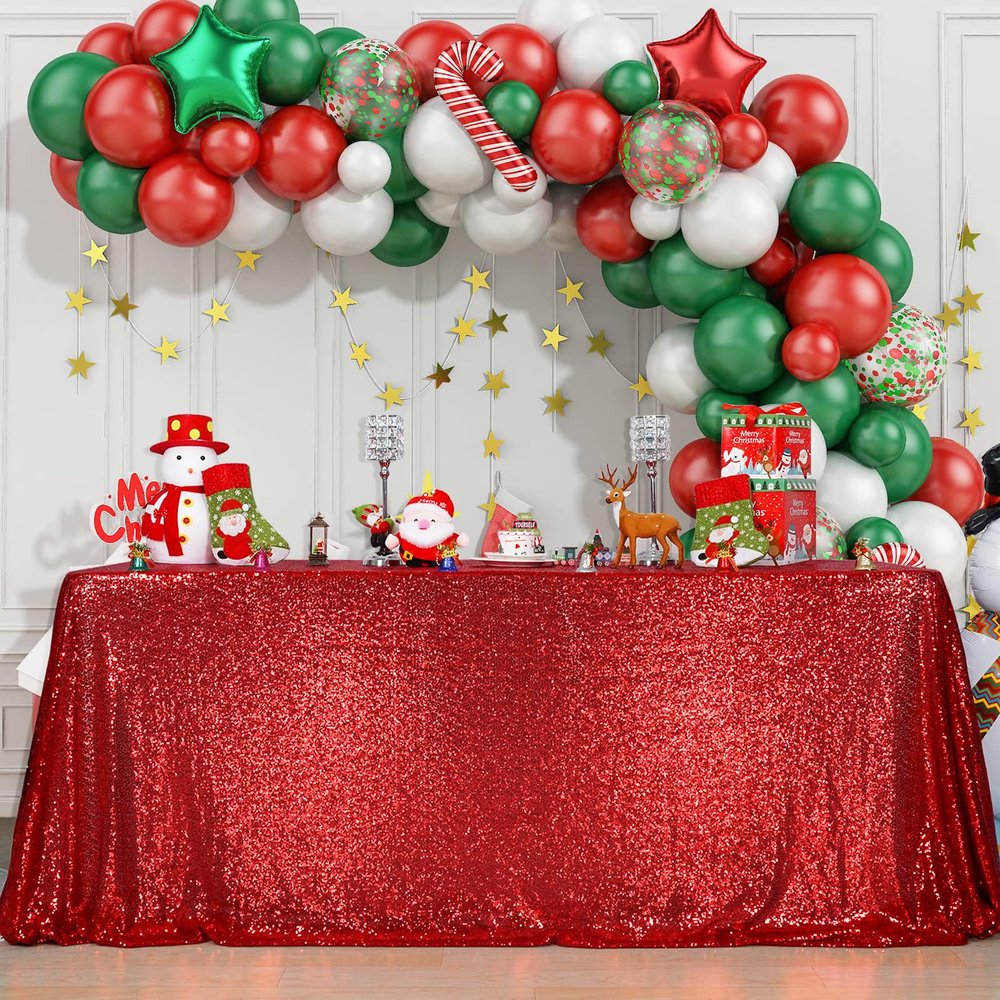 Juya Delight 60" x 102" Red Sequin Tablecloth Rectangle Sequin Table Cover for Wedding Birthday Party Festival Ceremony Cake Dessert Table