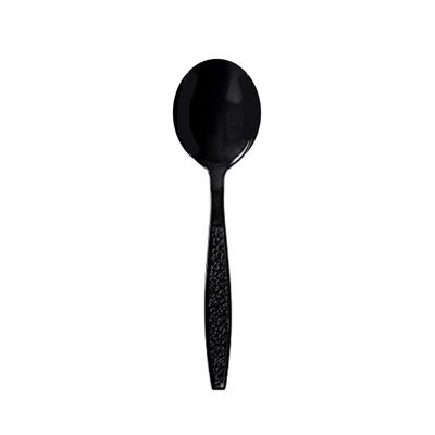 TigerChef 1000 Black Fine Soup Spoons Heavy Weight Durable Plastic Cutlery With An Engraved Design Disposable Recyclable Reusable Solid Durable Silverware Flatware Cutlery (Fine Soup Spoons Black)