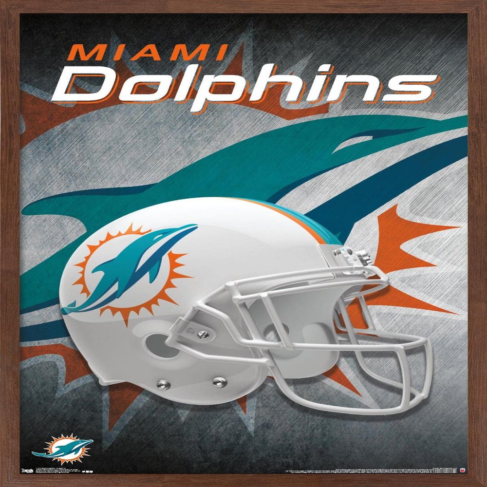 Trends International NFL Miami Dolphins - Helmet 18 Wall Poster, 22.375" x 34", Mahogany Framed Version