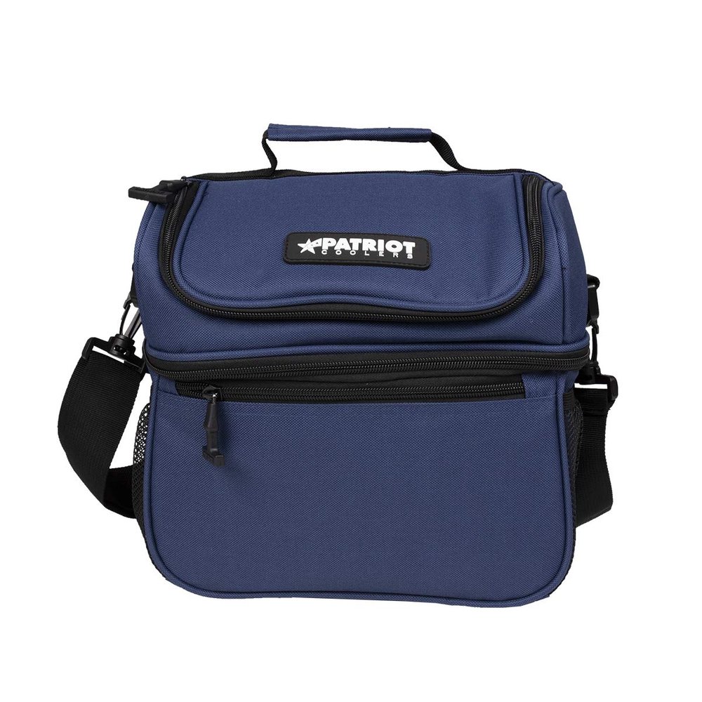 Patriot Coolers Duo Lunch Bag - 15 Can Lunch Cooler With Dual Compartments And Convenient Carry Strap (Navy Blue)