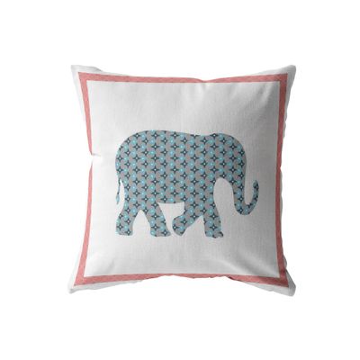 Amrita Sen Designs Light Elephant Suede Blown and Closed Pillow Blue and Pink on White 18"x18"