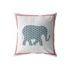 Amrita Sen Designs Light Elephant Suede Blown and Closed Pillow Blue and Pink on White 18"x18" view 1