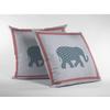Amrita Sen Designs Light Elephant Suede Blown and Closed Pillow Blue and Pink on White 18"x18" view 2