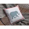 Amrita Sen Designs Light Elephant Suede Blown and Closed Pillow Blue and Pink on White 18"x18" view 4