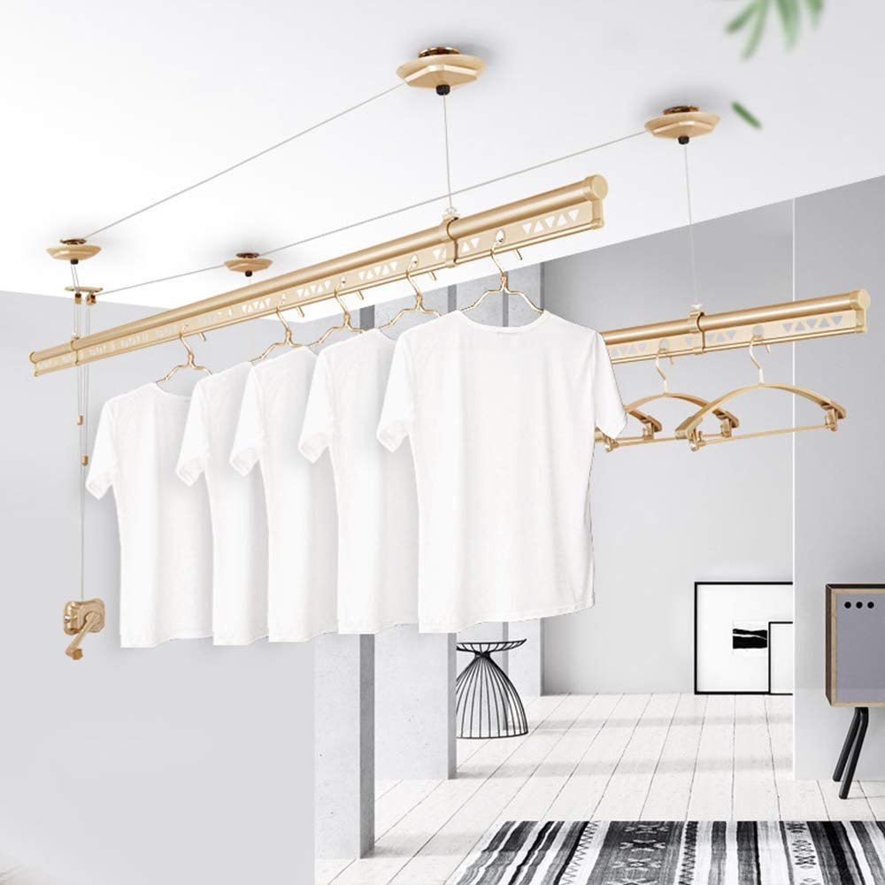 Drying rack Double Pole Ceiling Wall Pulley Airer Machine Hand Lifting Clothes Airer Dryer Balcony Clothesline Aluminum 150cm