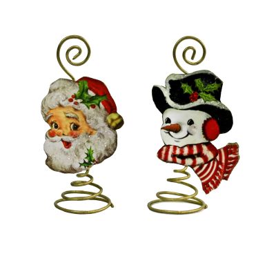 Bethany Lowe Set/2 Santa Claus Tin Snowman Greeting Card Holders