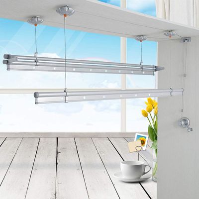 Drying rack Lift Ceiling-Mounted Airer Pulley Washer Dryer Clothesline Suitable for Bathroom Outdoor Balcony Aluminum 150cm