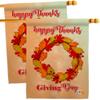 Thanksgiving Day Wreath House Flags 2 pcs Pack Falltime Turkey Give Thanks Gobble Pumpkin Season Autumntime Cornucopia Small Decorative Gift Yard Banner Made In USA 28 X 40 view 1