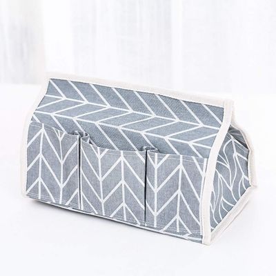 AKOAK 1 Pack Cotton Linen Paper Tissue Box Multi-Function Set Desktop Debris Remote Control Cosmetics Storage Box (Gray)