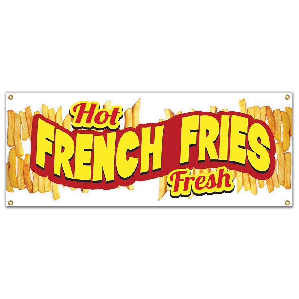SignMission Hot Fresh French Fries 48" Banner Concession Stand Food Truck Single Sided