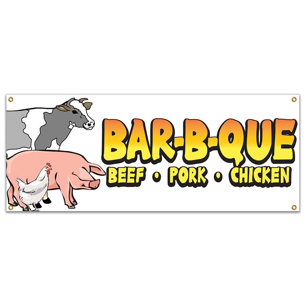 Bar-B-Que Beef Pork Chicken 48" Banner Concession Stand Food Truck Single Sided
