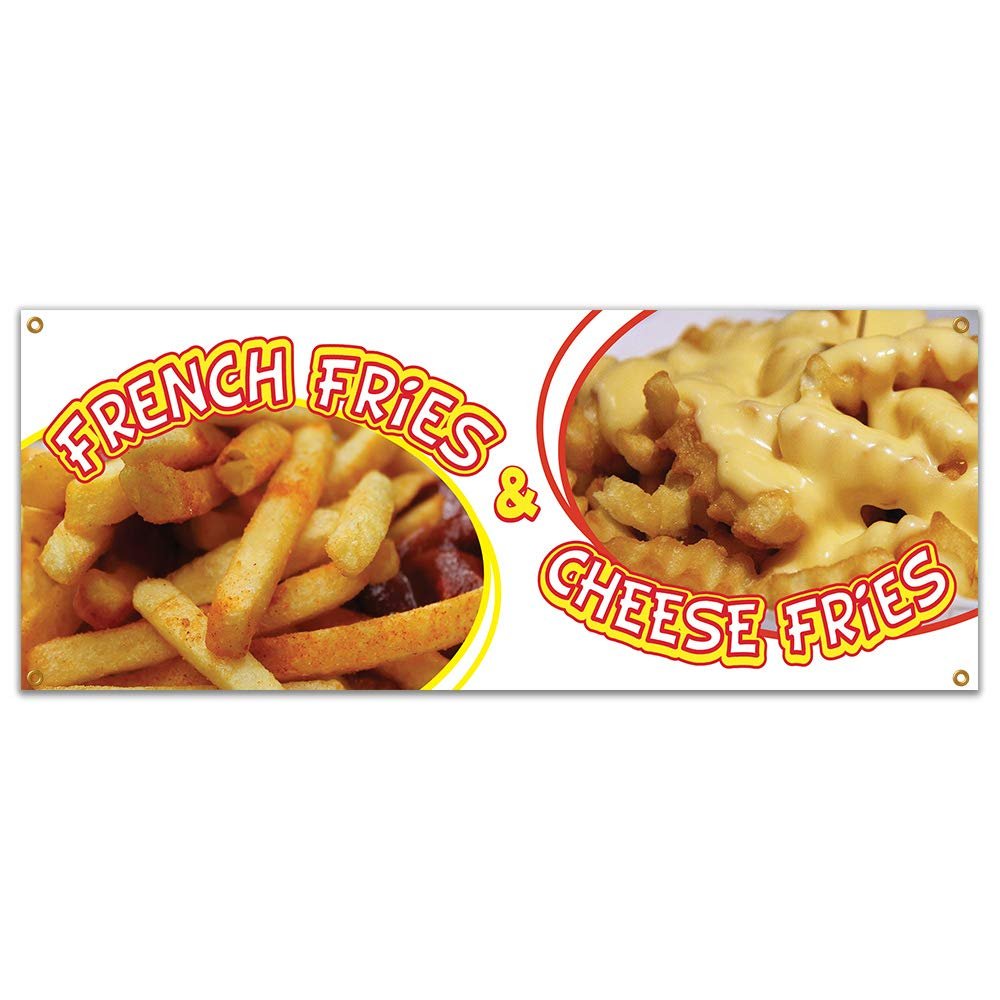 French Fries and Cheese Fries 48" Banner Concession Stand Food Truck Single Sided