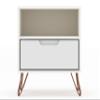 Manhattan Comfort Rockefeller Nightstand with Drawer and Cubby, Mid Century Modern Bedside Table, Minimalist Display and Storage Organizer, Ideal for Bedroom and Living Room, White view 1