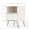 Manhattan Comfort Rockefeller Nightstand with Drawer and Cubby, Mid Century Modern Bedside Table, Minimalist Display and Storage Organizer, Ideal for Bedroom and Living Room, White view 4