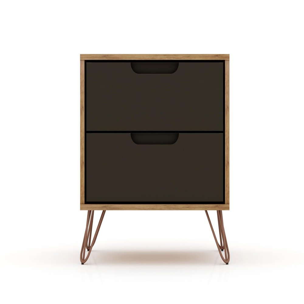 Manhattan Comfort Rockefeller Nightstand with Drawers, Mid Century Modern Bedside Table, Minimalist Display and Storage Organizer, Ideal for Bedroom and Living Room, Nature/Textured Grey