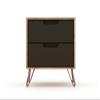 Manhattan Comfort Rockefeller Nightstand with Drawers, Mid Century Modern Bedside Table, Minimalist Display and Storage Organizer, Ideal for Bedroom and Living Room, Nature/Textured Grey view 1