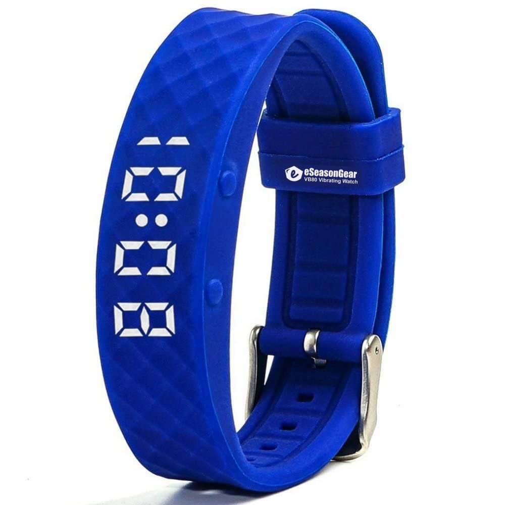 eSeasonGear VB80 Vibrating Alarm Watch, Silent Vibration Shake Wake ADHD Medication Reminder (Blue-Large)