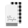 Elrene Home Fashions Farmhouse Living Fall Hello Pumpkin and Check Kitchen Towel Set, 18" x 28", Black/White view 1