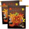 Evil Halloween Pumpkin House Flags 2 pcs Pack Falltime Witch Trick or Treat Spooky Night Black Cat Season Autumntime Small Decorative Gift Yard Banner Made In USA 28 X 40 view 1